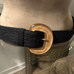 Elegant Black Belt with Gold Resin Buckle